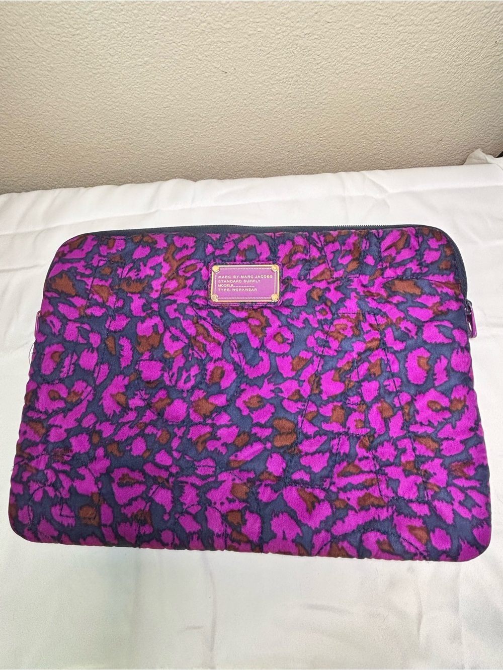 Marc by Marc Jacobs Pink Purple Leopard Quilted Laptop Sleeve